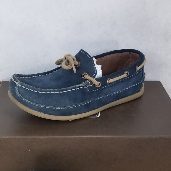 Florsheim Kids US 1.5 Jasper Tie Jr. Boat Shoe Suede Genuine Leather in Navy - Picture 2 of 13